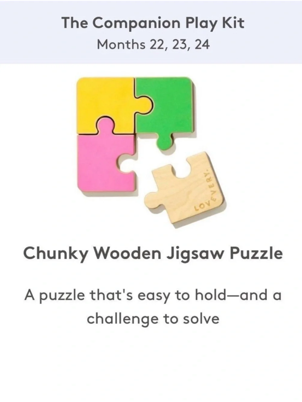 LOVEVERY EUC Chunky Wooden Jigsaw Puzzle Toddler Montessori Learning Toy